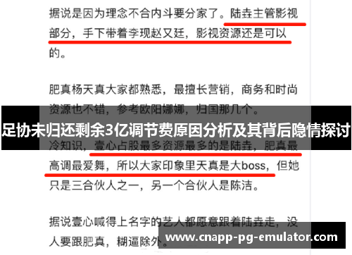 足协未归还剩余3亿调节费原因分析及其背后隐情探讨 足协未归还剩余3亿调节费原因分析及其背后隐情探讨